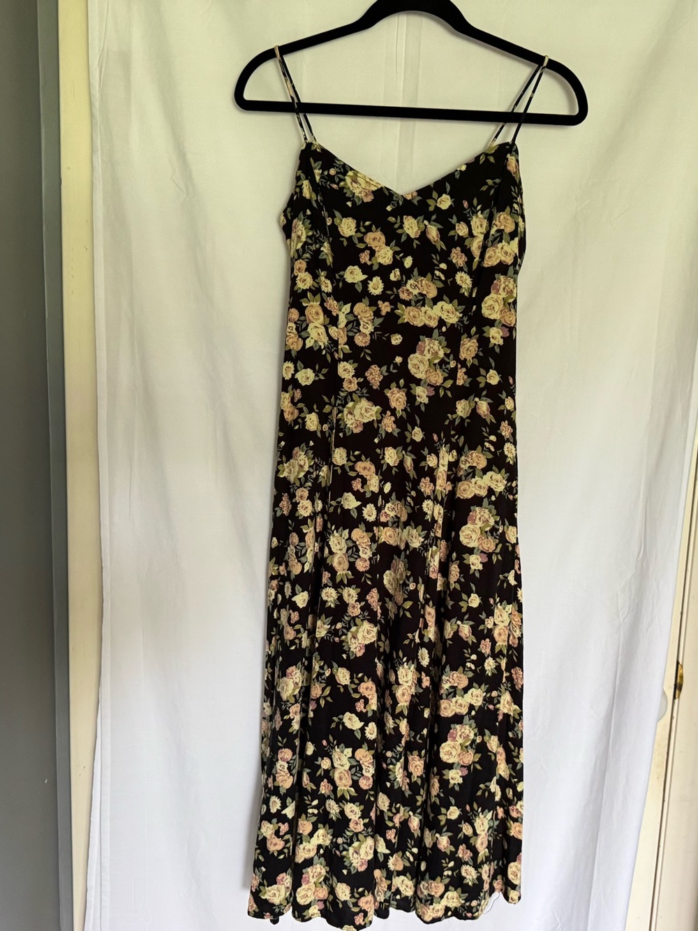 Vintage Blue 90s Ditsy Floral Midi Slip Dress V-Neck Grunge Cottagecore Size 5/6